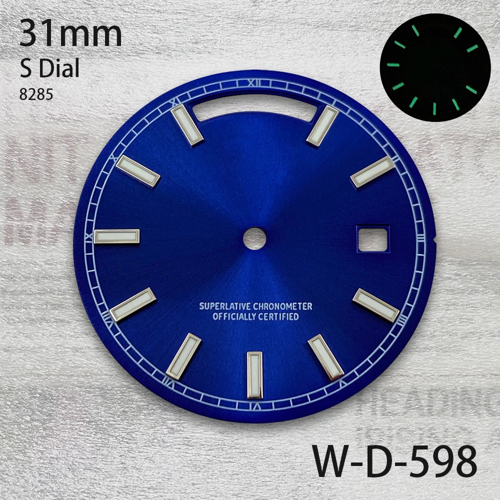 31mm S Logo Day And Date Dial For 8285 Movement Green Lume Watch Accessories