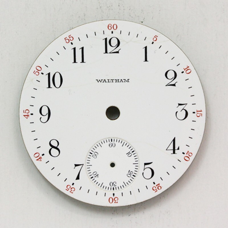 Waltham 18 Size 44.77mm White Enamel Red 5-Minute Track Pocket Watch Dial