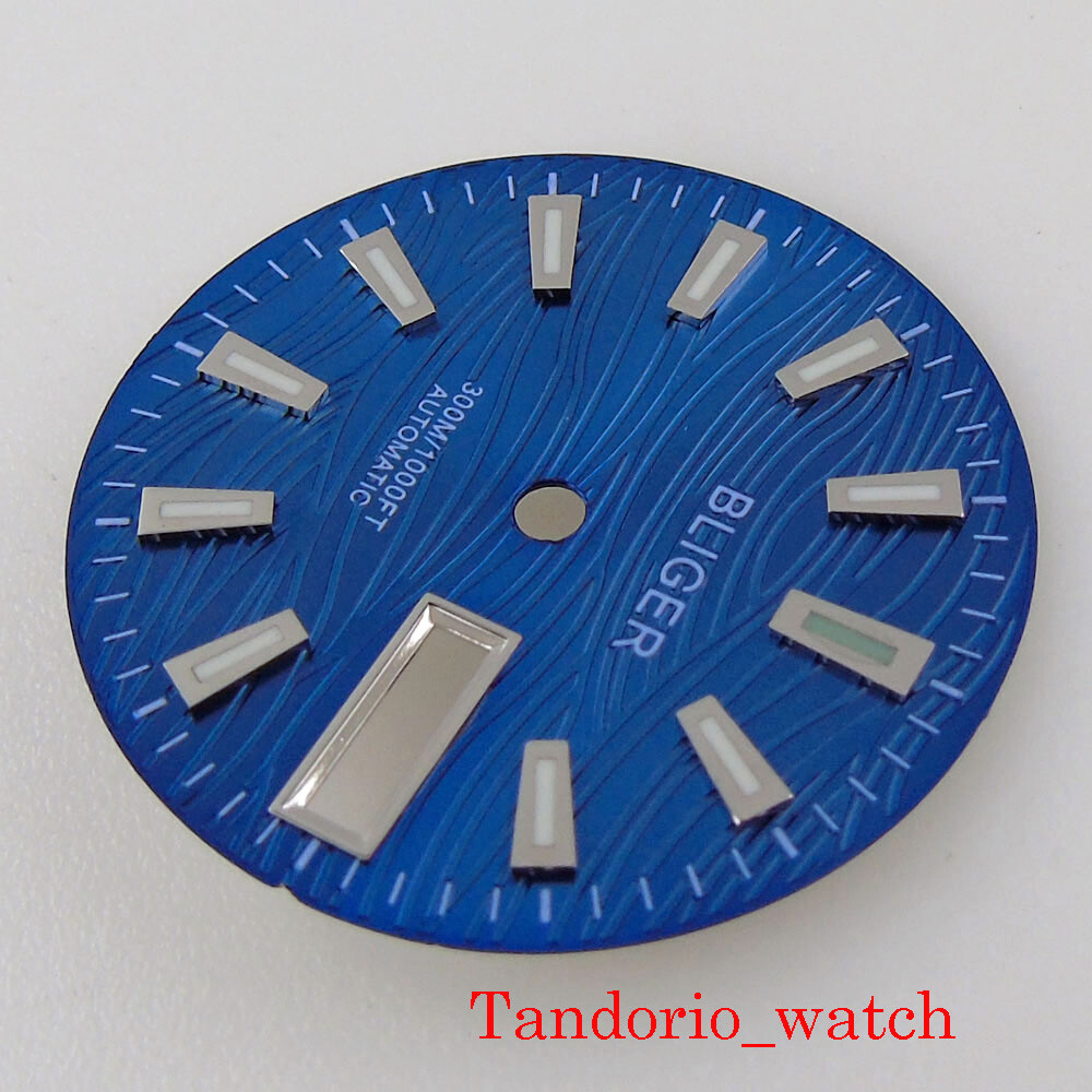 29mm Sterile Black Blue Green Watch Dial Face Day Window Fit NH36A Movement
