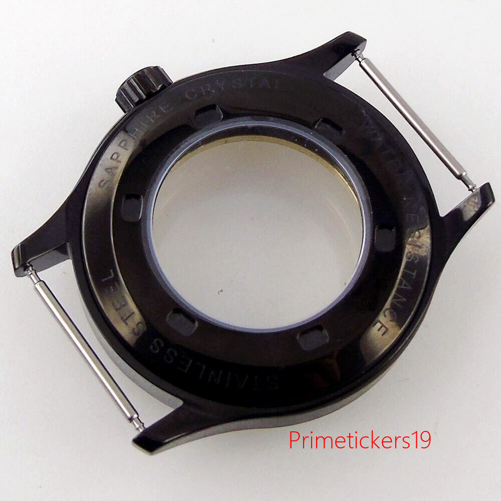 Black PVD 42mm Watch Case Fit Miyota82 Series DG2813 3804 ETA2836 Glass Caseback