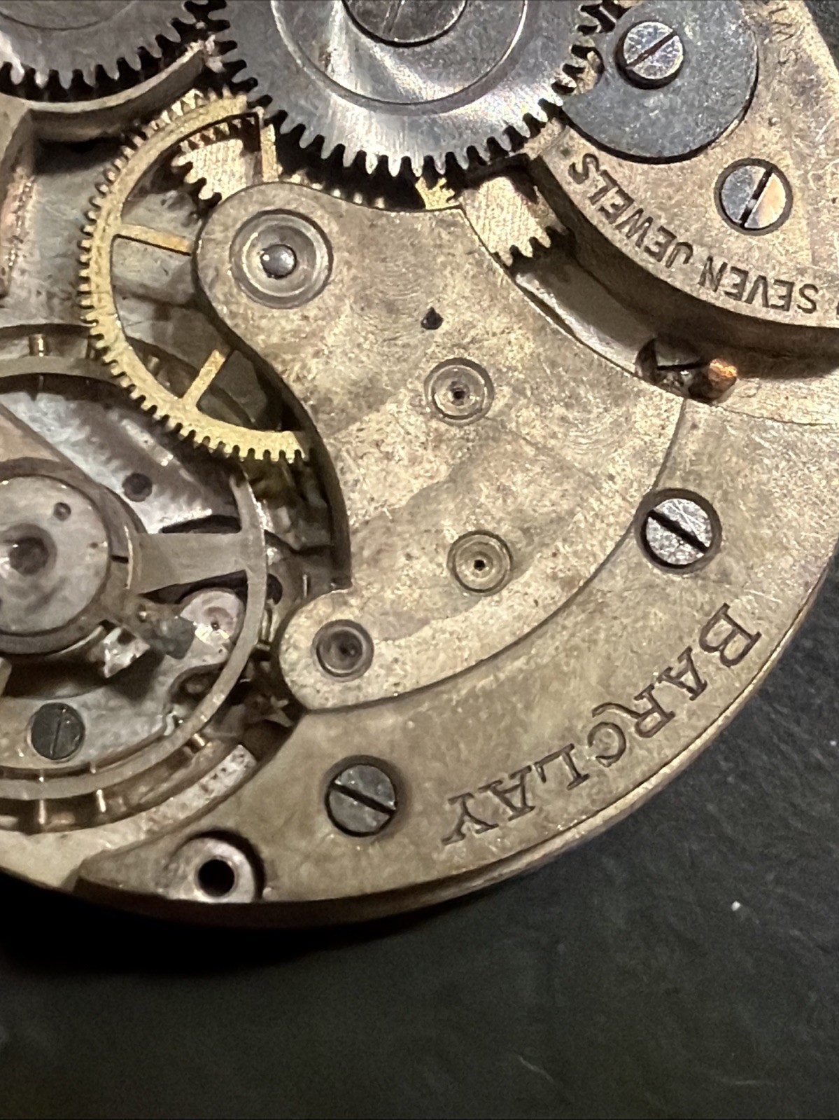 AM43 VTG Barclay Daynite 7j Pocket Watch Movement 42mm – Parts/Repair As Is**