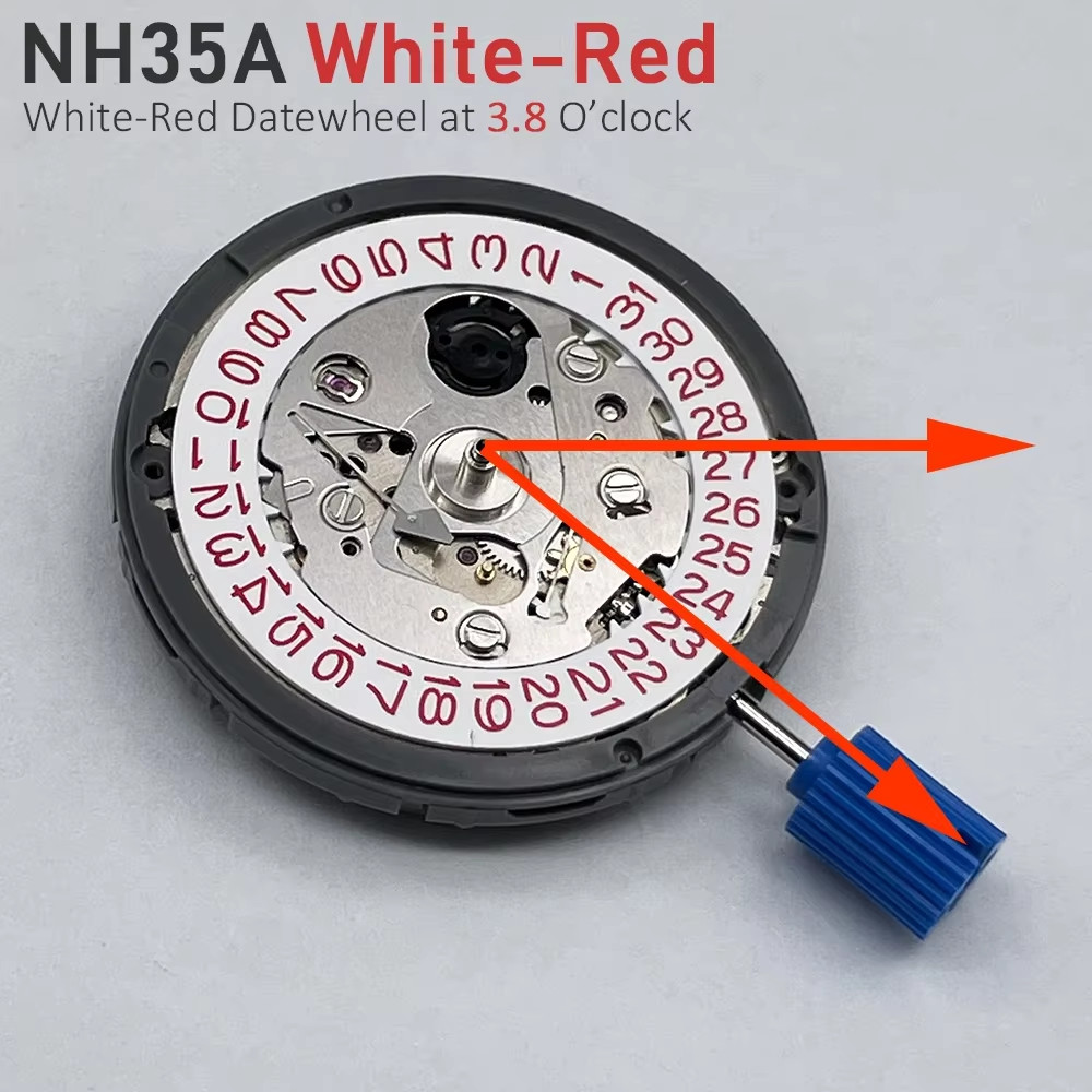 Mechanical Movement Modified Red Datewheel 3.0/3.8 Crown Japan Mod NH35A Disc