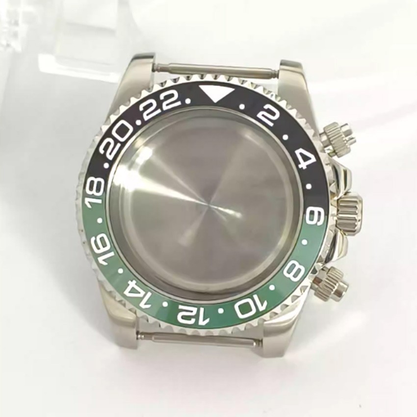 40MM SUB Quartz Watch Case Flat Sapphire Glass + Ceramic Bezel for VK63 Movement