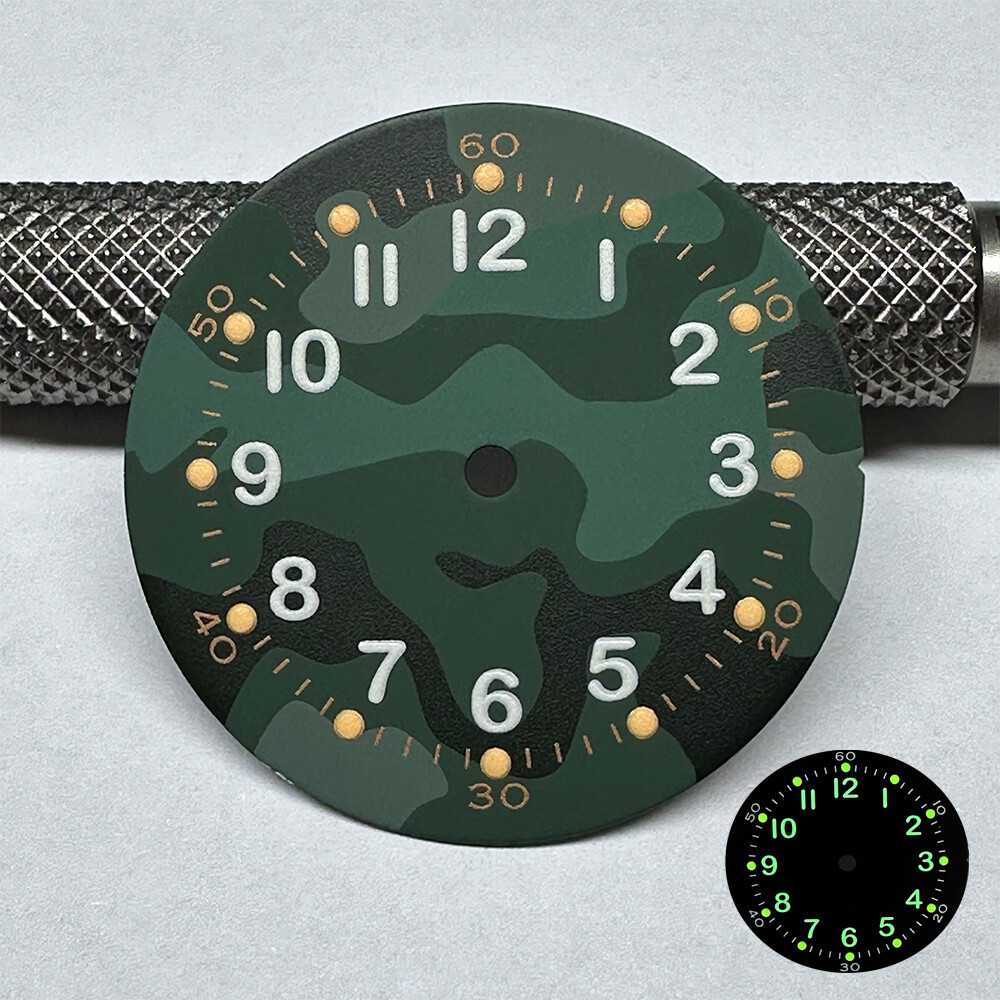 Camouflage Dial 28.5mm NH35 Dial C3 Advanced Lume Fits NH35 Movement Watch Dial