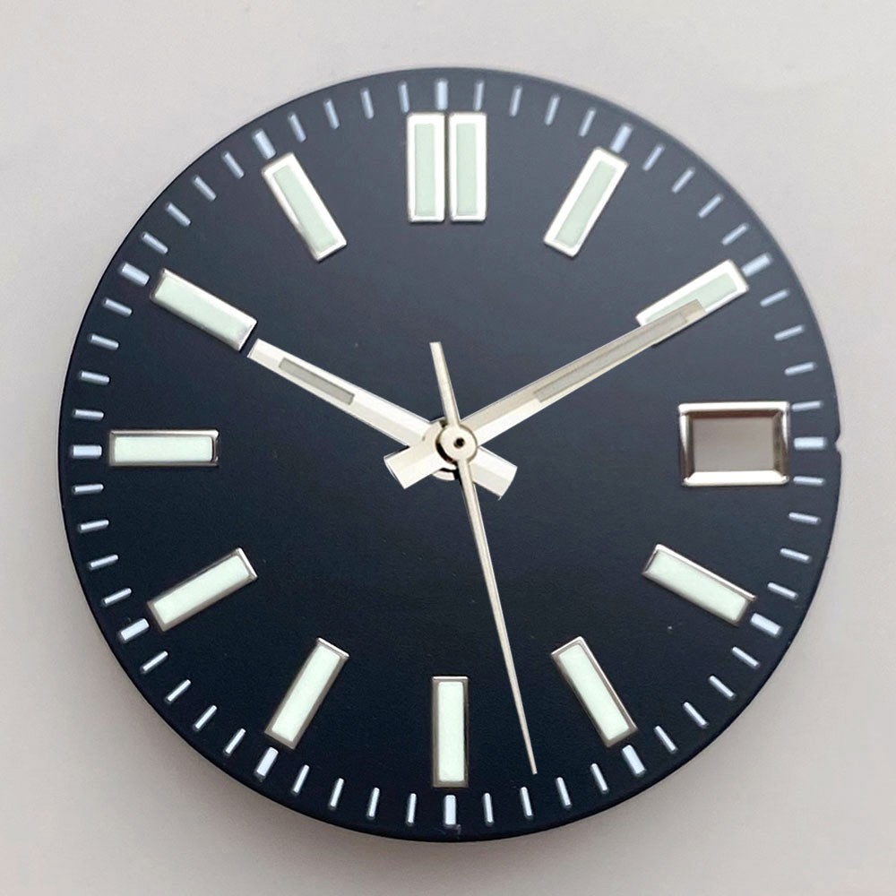 29mm NH35 Watch Dial Black/Pink/Blue Sunburst Face Luminous Baton Markers Date