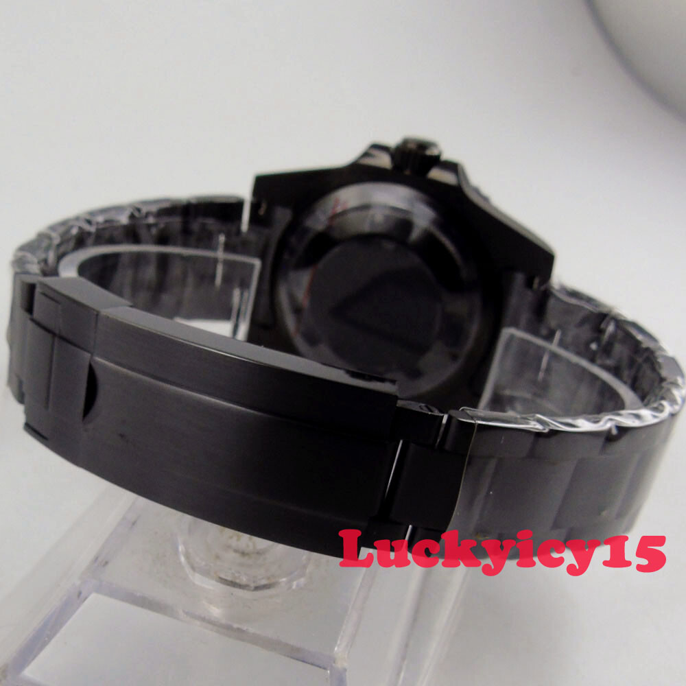 All black BLIGER 40mm PVD watch case fit ETA 2836 movement sapphire + bracelet