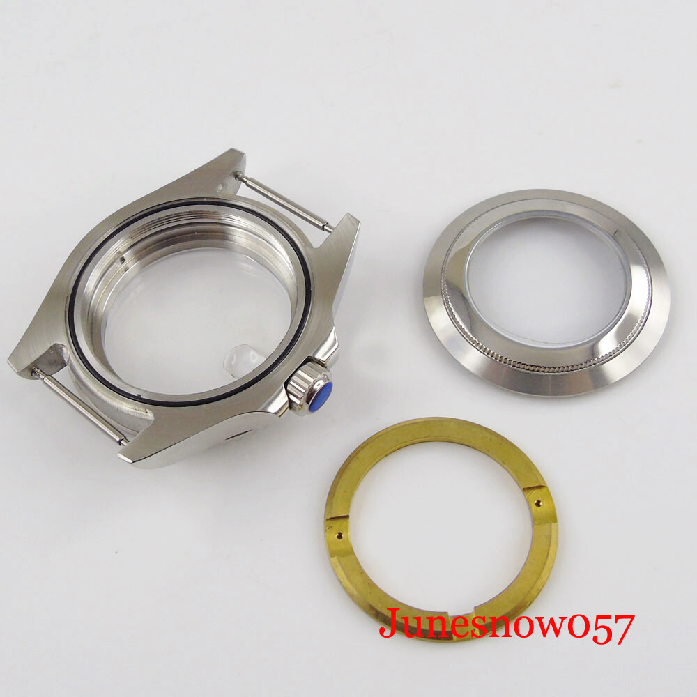 43mm Watch Case Sapphire Glass Ceramic Brushed Insert fit MIYOTA 8215 Movement