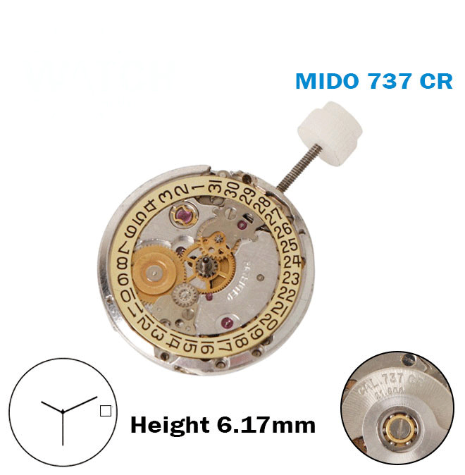MIDO 737 CR-Automatic Movement-17 Jewels-H:6.17mm-Gold Disk At 3-3 Hands