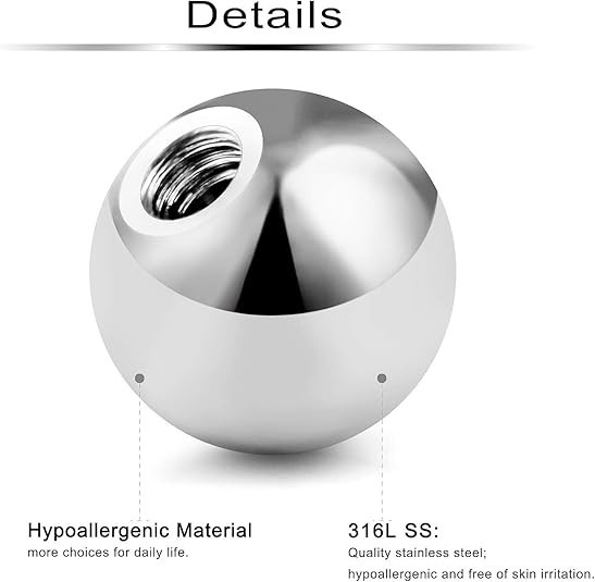 80Pcs 20G 16G 3-5MM 316L Surgical Steel Externally Threaded Replacement Balls Sp
