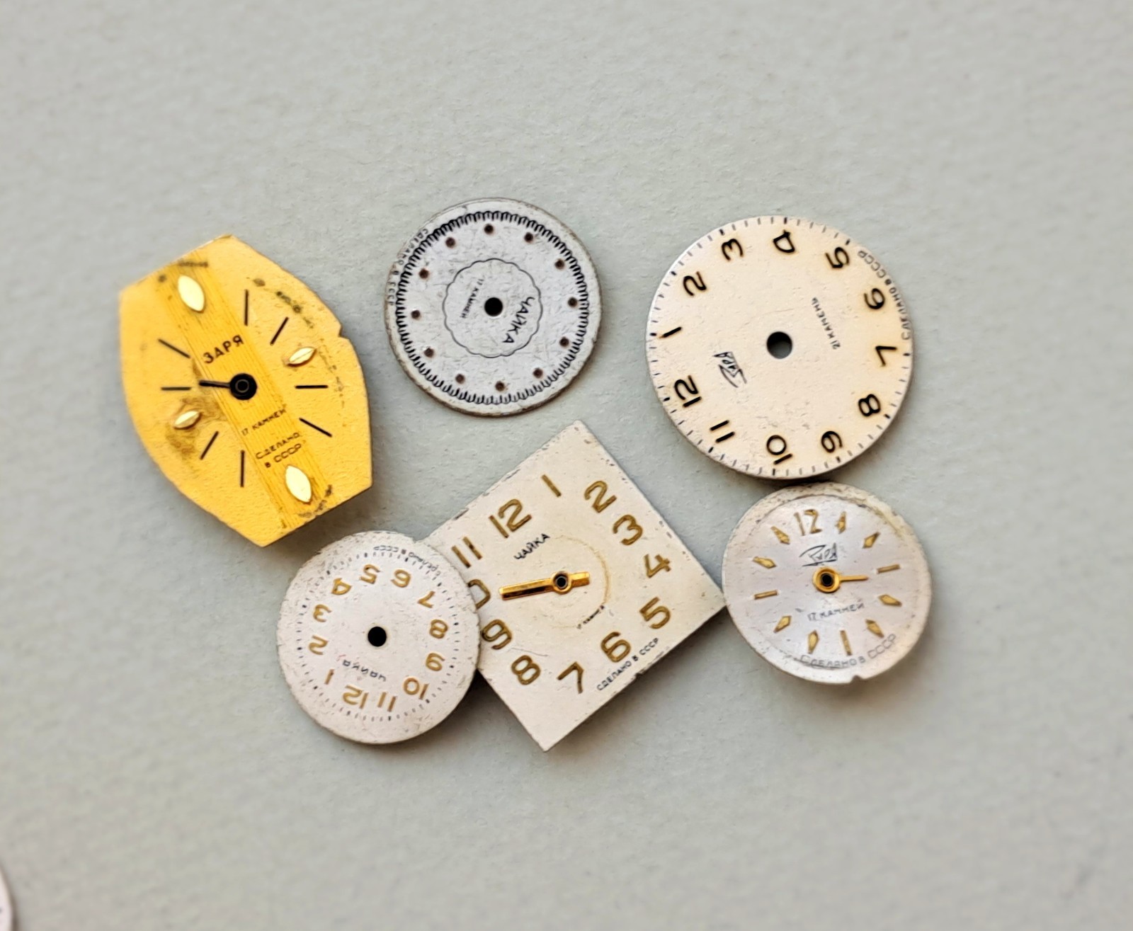 Lot of 53 Vintage Watch Dials • Mixed Shapes & Colors • USSR/Soviet • Steampunk