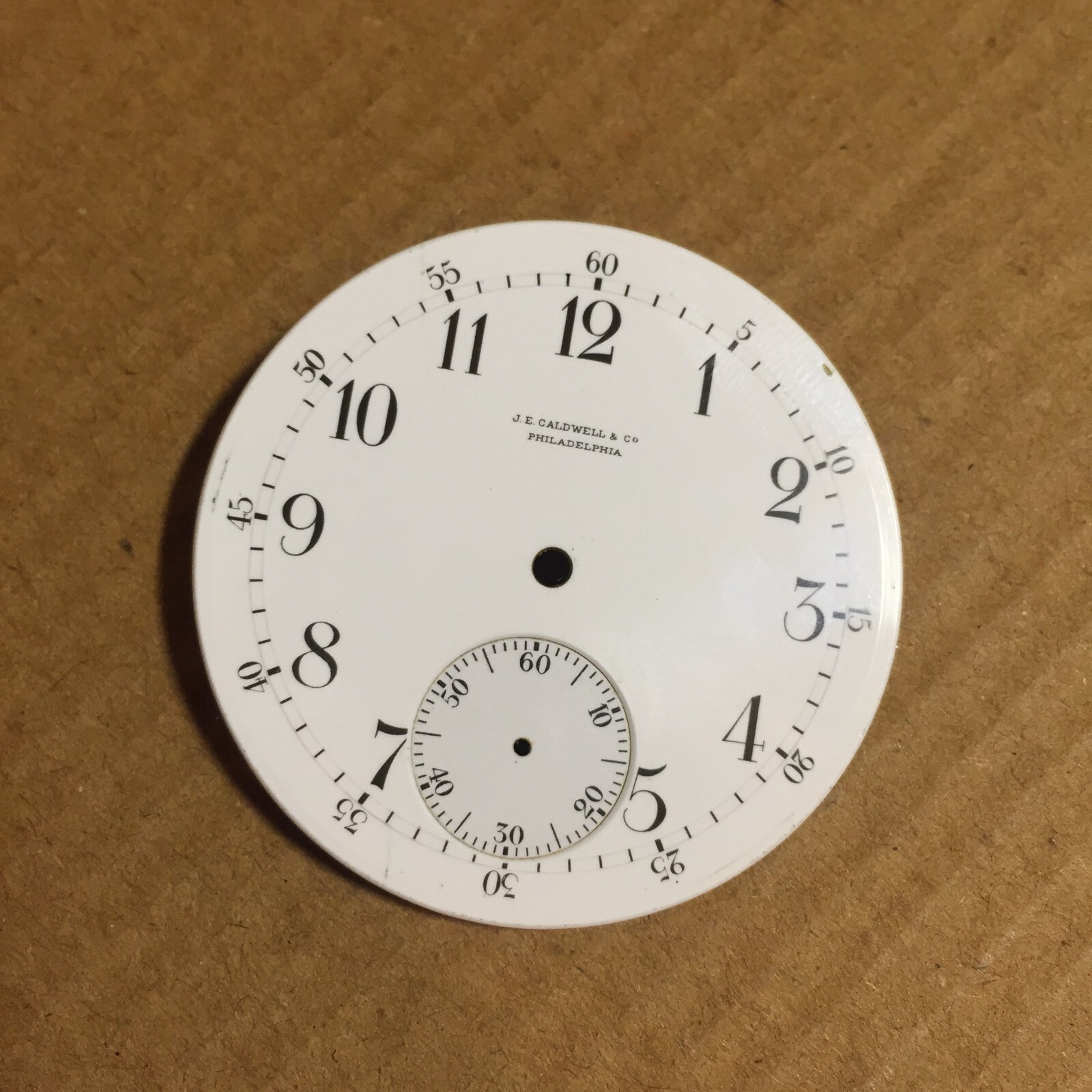 Original Enamel J.E. Caldwell White Vintage Pocket Watch Dial 42.9 mm