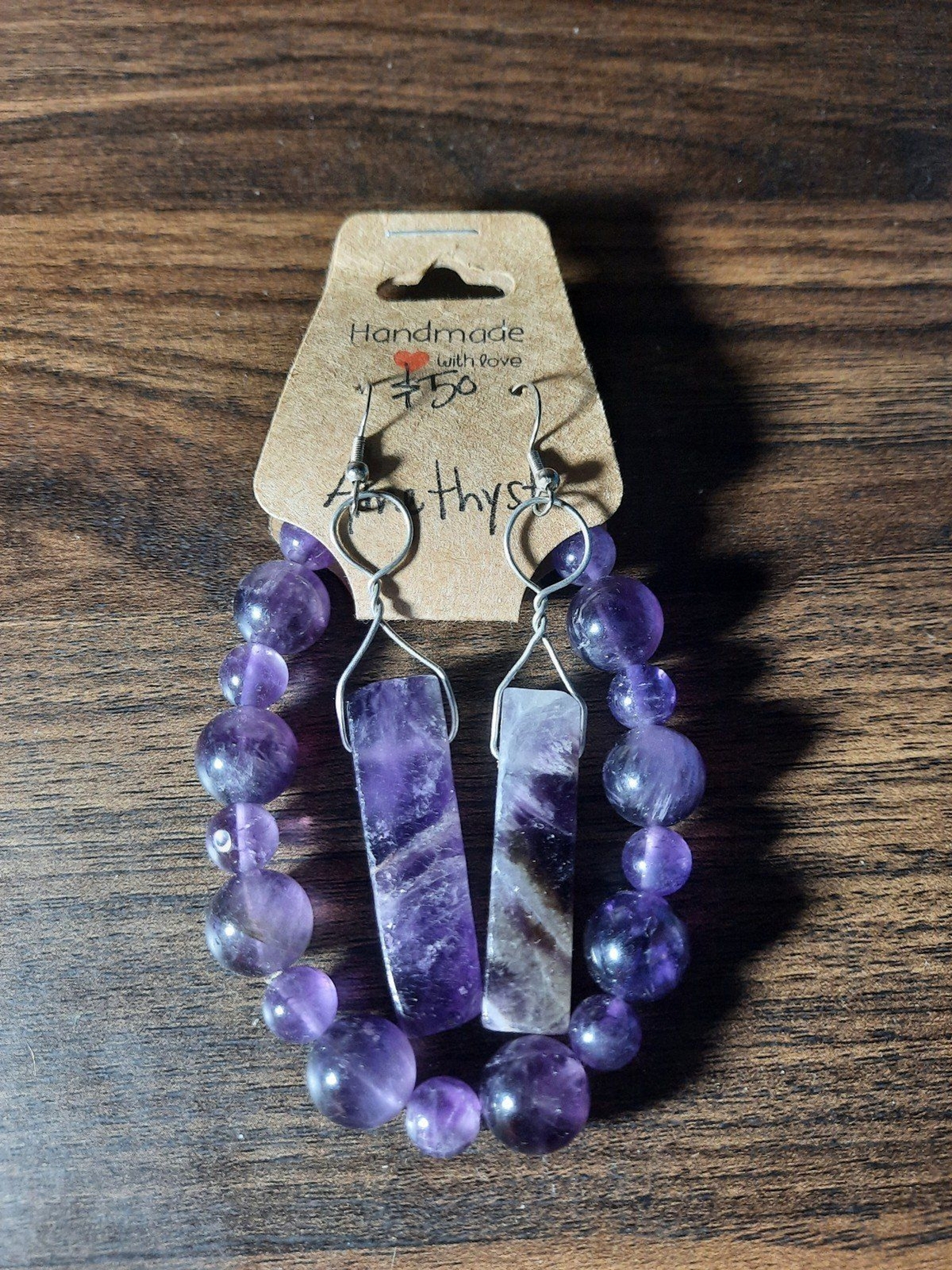 Handmade Amethyst Crystal bracelet and S925 earring set