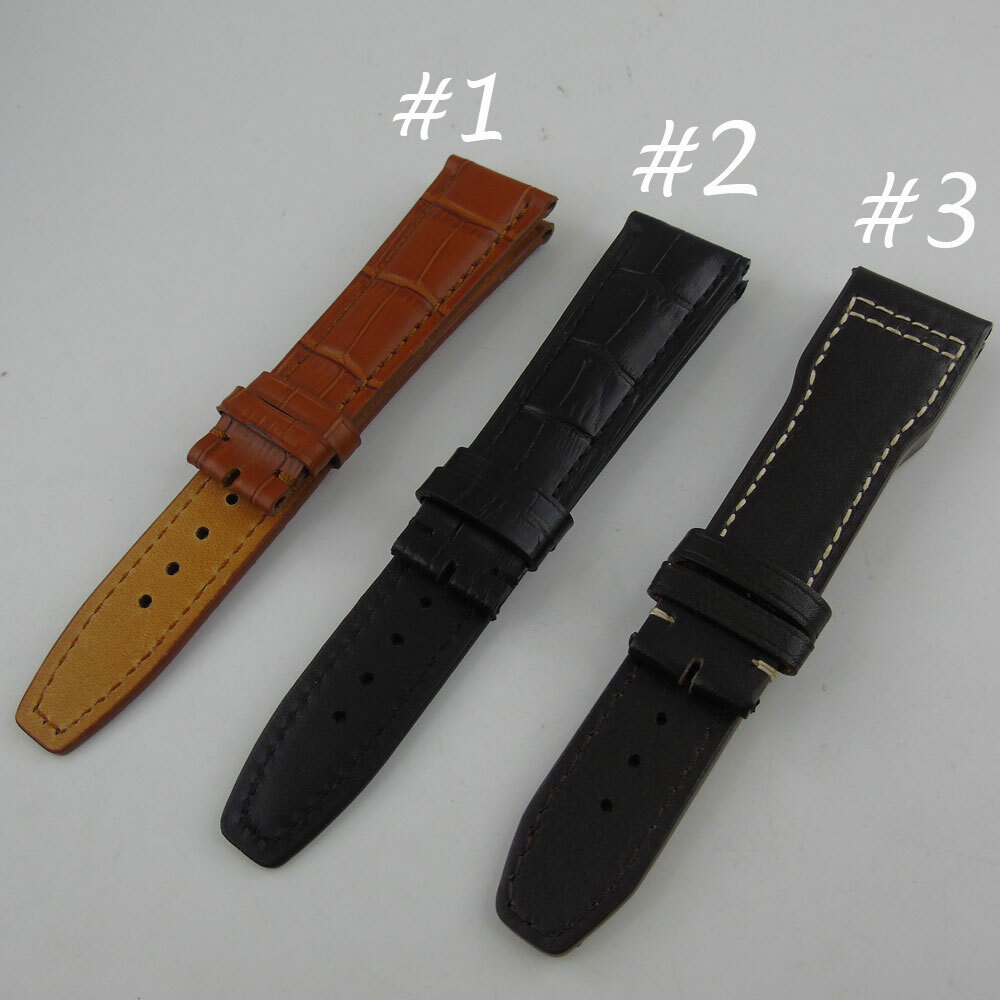 22mm Width Brown Black Leather Strap Watchband Wristwatch Accessory Replacement