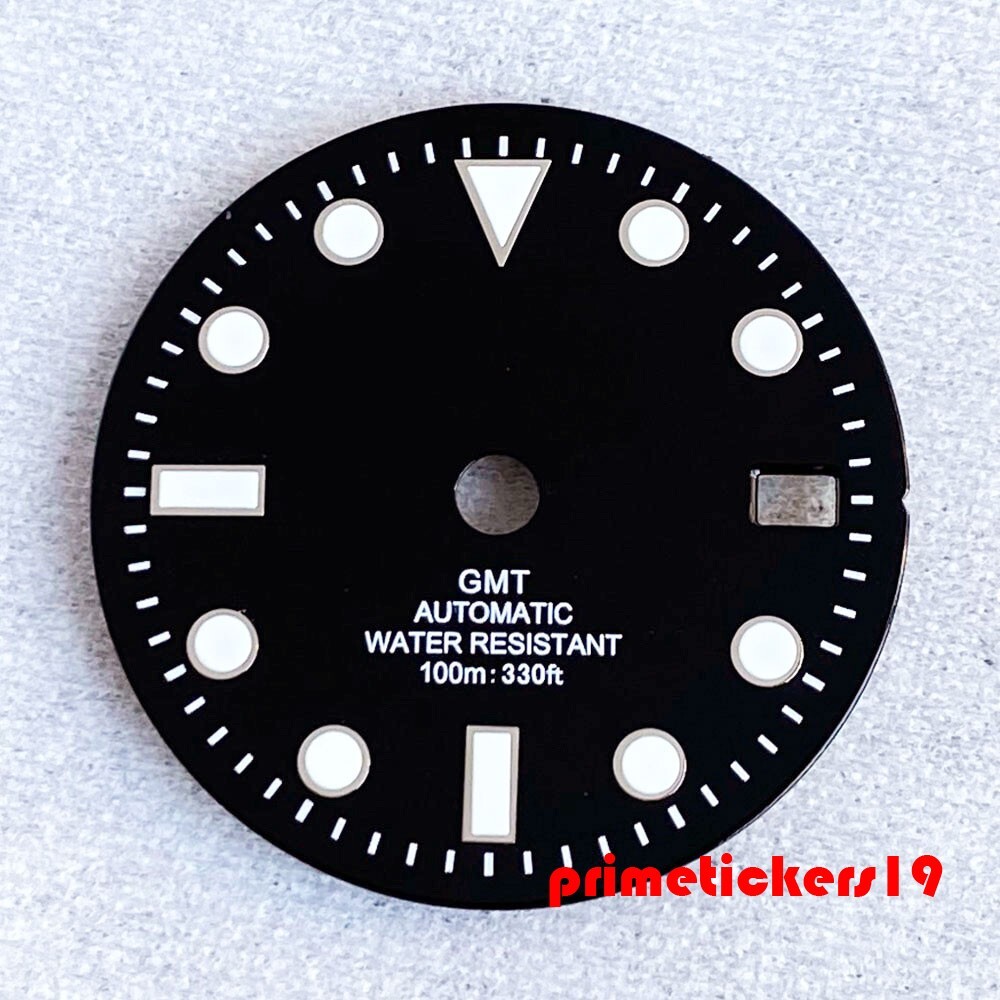Fit NH34 GMT Automatic Movt 29mm Black Watch Dial Hands Set Luminous Mod Parts