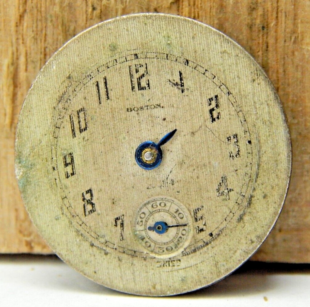 Vintage Boston 6 jewel 2 Adjustment 8/0 size watch movement with dial and hands