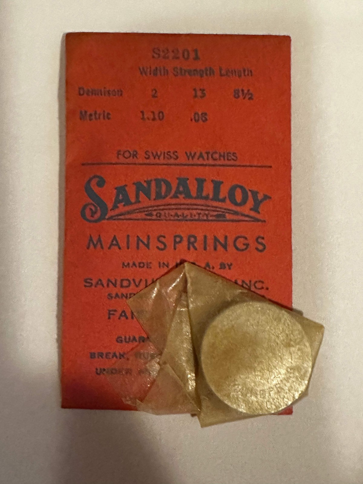 Sandsteel Sandalloy Mainspring S2201 for AS 748, 772, Font 355, A. Michel 630, 6