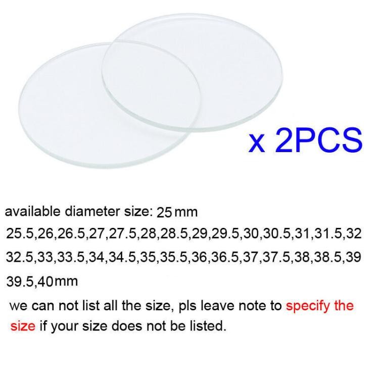 2Pcs 25mm to 40mm Flat Round Watch Glass Crystal 3.0mm Replacement Lens Mirrors