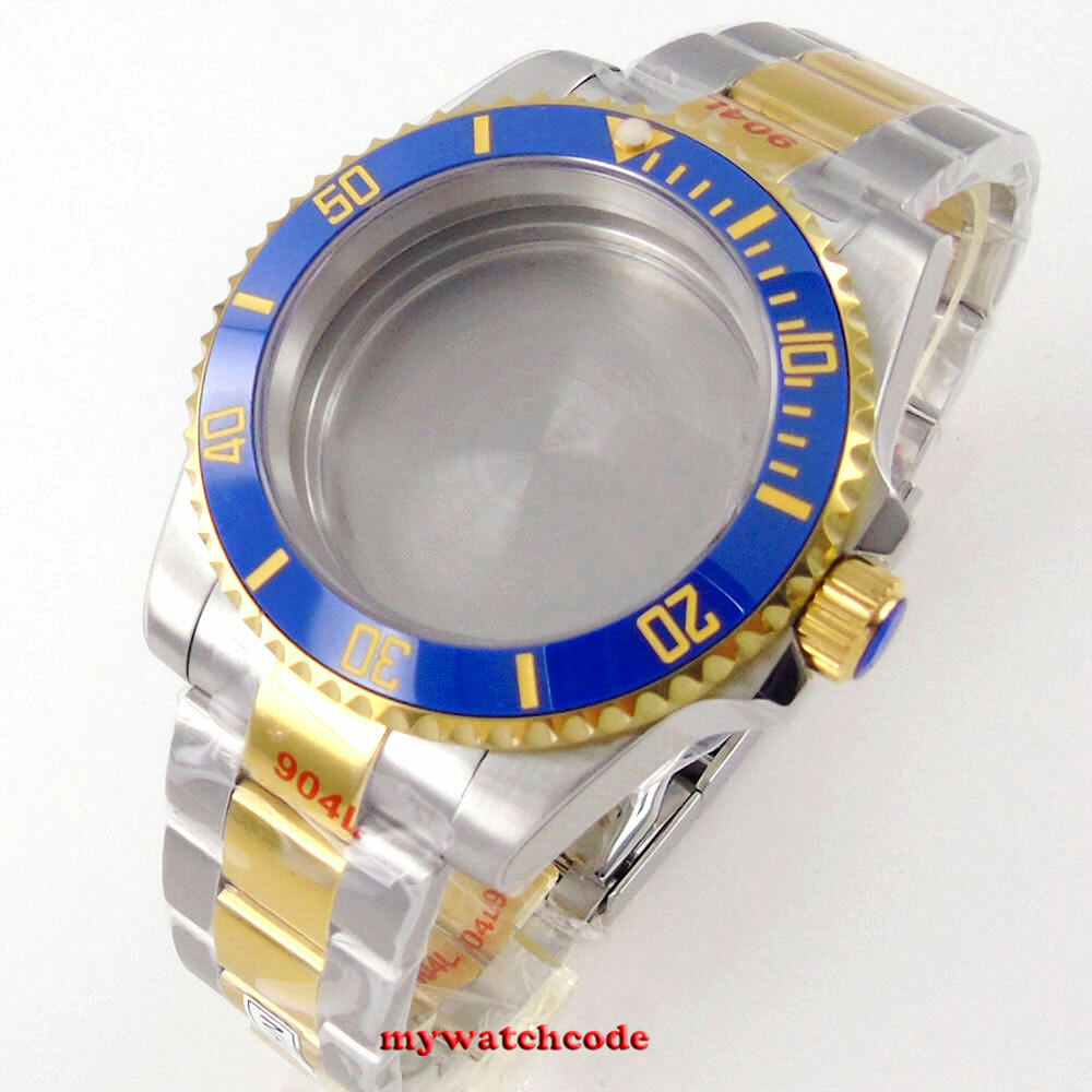 40mm Blue Ceramic Sapphire Glass Two Tone Watch Case Fit NH35A NH36A 2824 8215