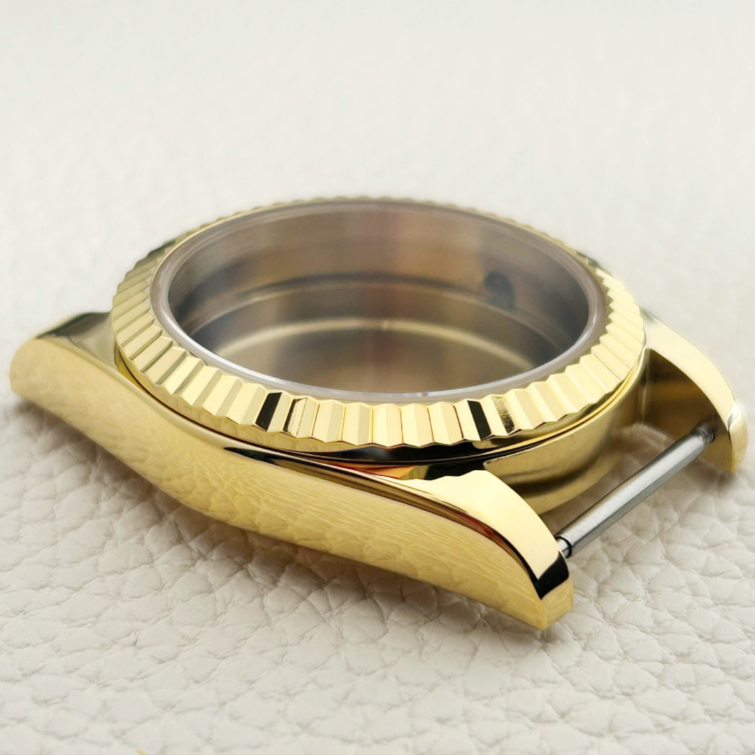 36mm Gold Watch Case 10ATM Fluted Steel Mod Part Sapphire for NH35 NH36 Movement