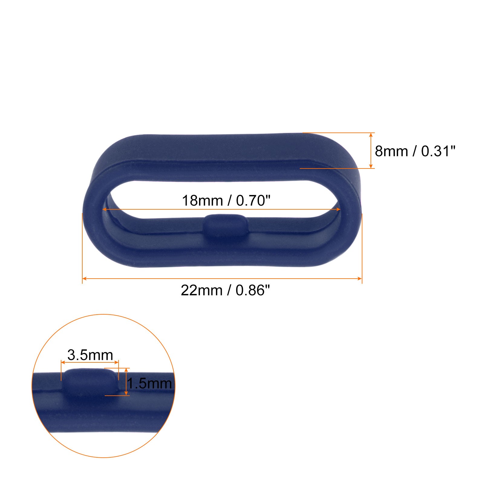 10Pcs Watch Band Strap Loop Silicone Fastener Rings for 18mm Band Midnight Blue