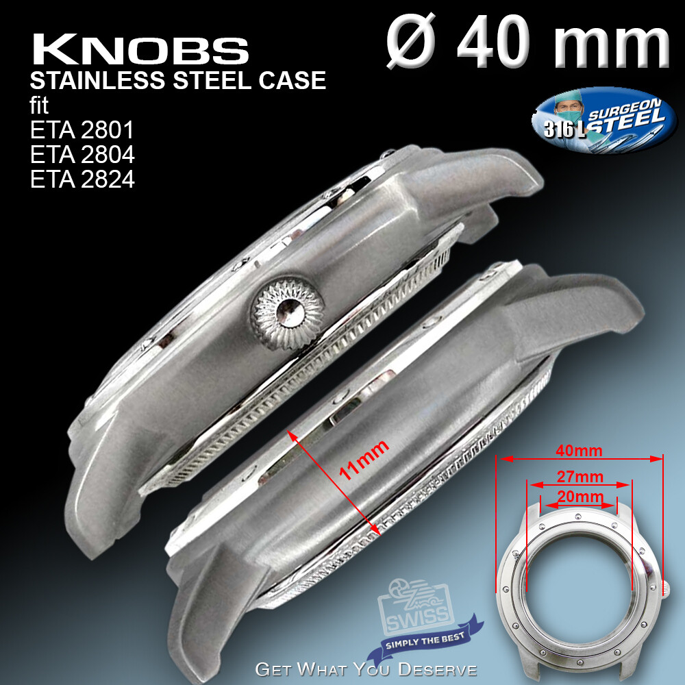 WATCH CASE KNOBS Ø 40 MM, WR 50 M, FOR ETA 2824-2 +++ SW 200 +++, ST. STEEL