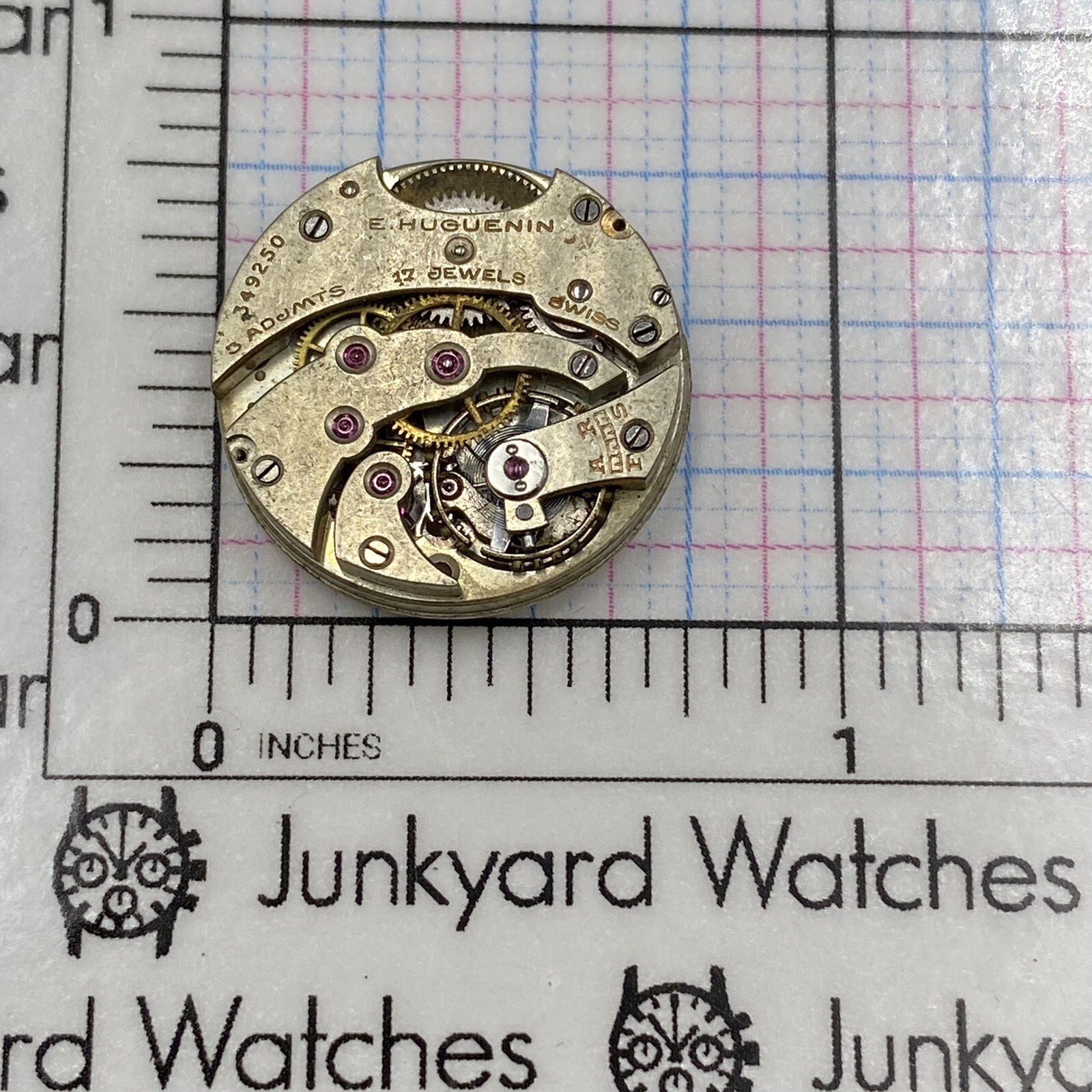 Vintage E. Huguenin Watch Movement Repairs Parts 17 Jewels Swiss Spares