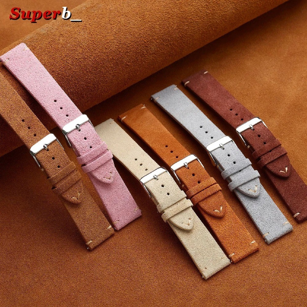 18 19 20 21 22 MM Soft Suede Leather Vintage Strap Watch Band Quick Release