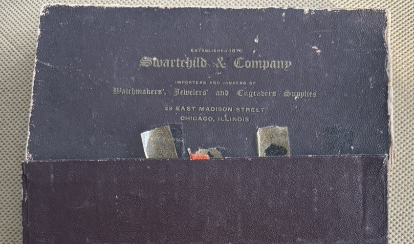 ANTIQUE SWARTCHILD & CO. WATCHMAKERS REPAIR JEWELS WITH 24 VIALS & BOX