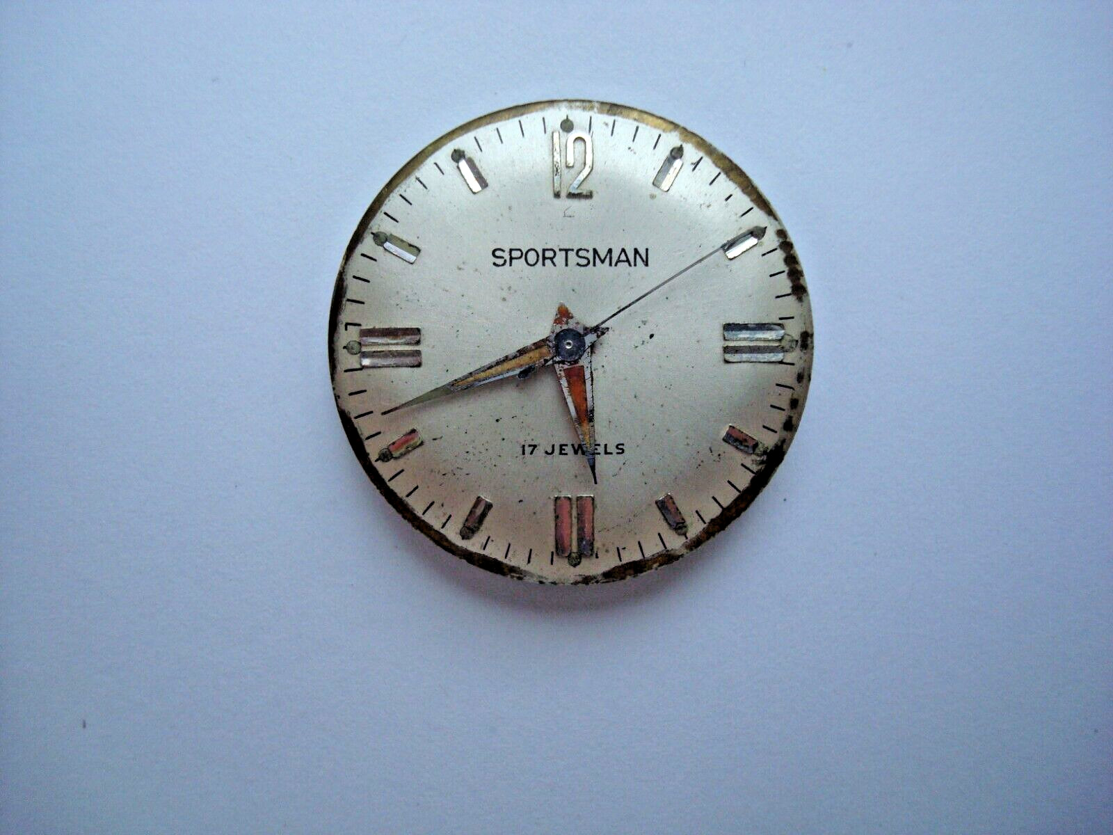 Sportsman Men’s Watch Movement 17j. Manual Wind up AS Is for Parts- Read