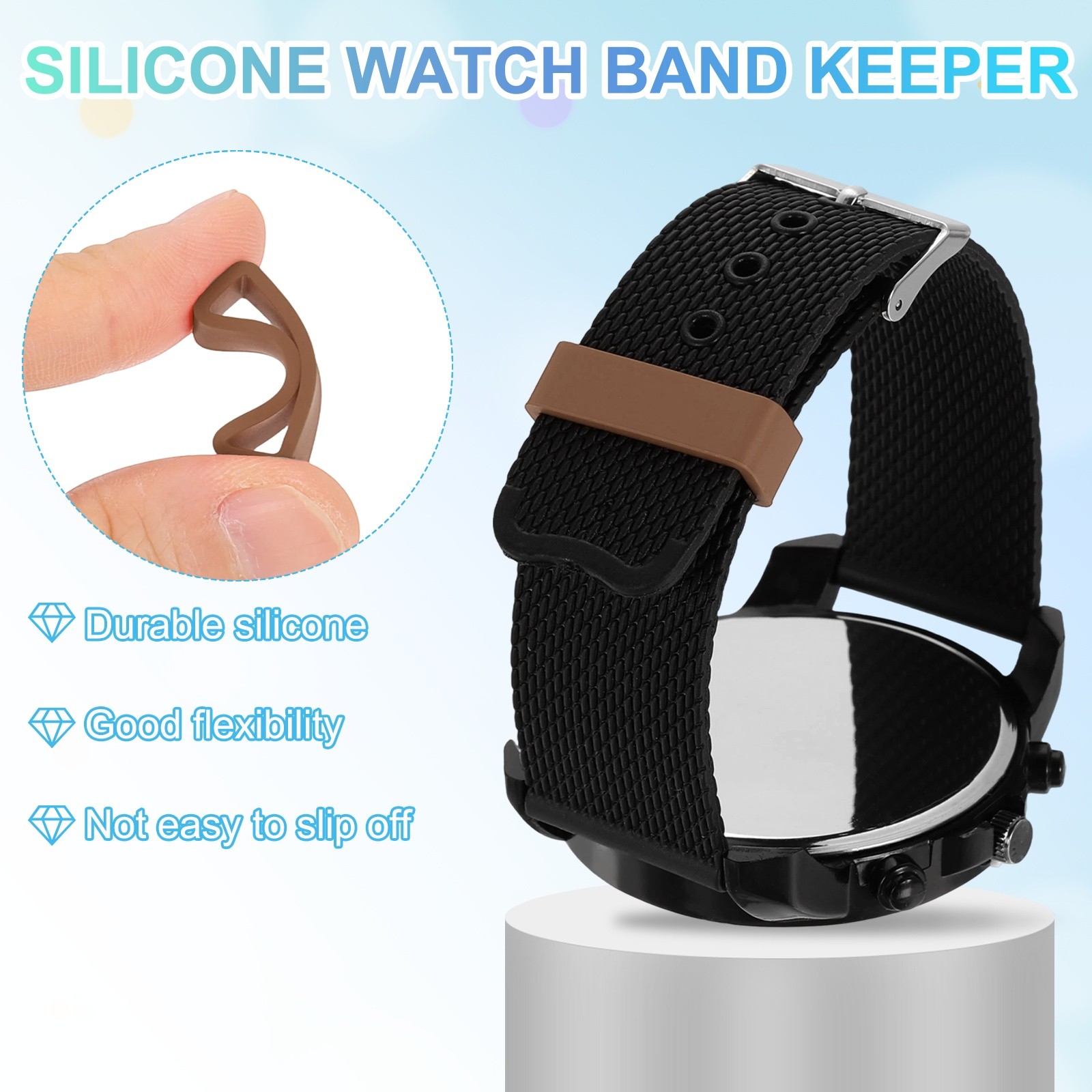 6pcs 20mm Brown Watch Band Loop Silicone Watch Strap Retainer Loop for Watch