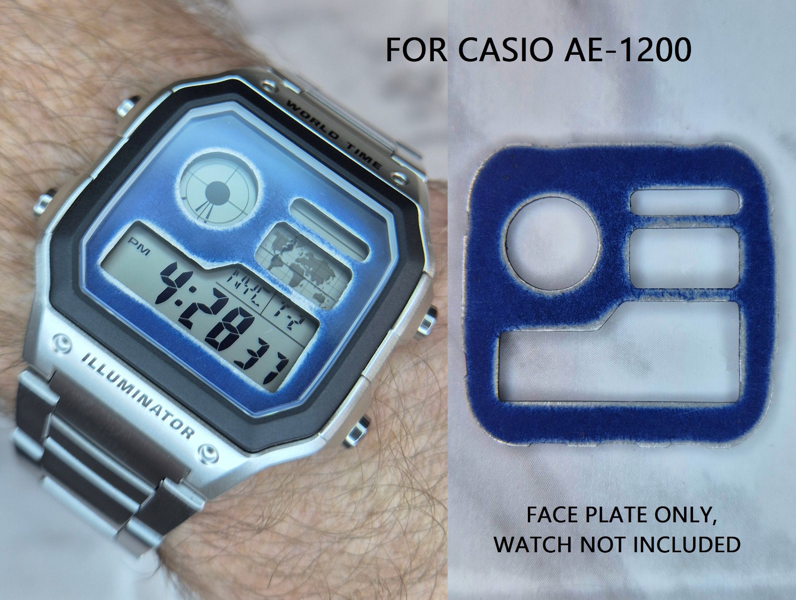 Laser-cut Aluminium Face Plate for Casio AE-1200, Anodised Distressed Appearance