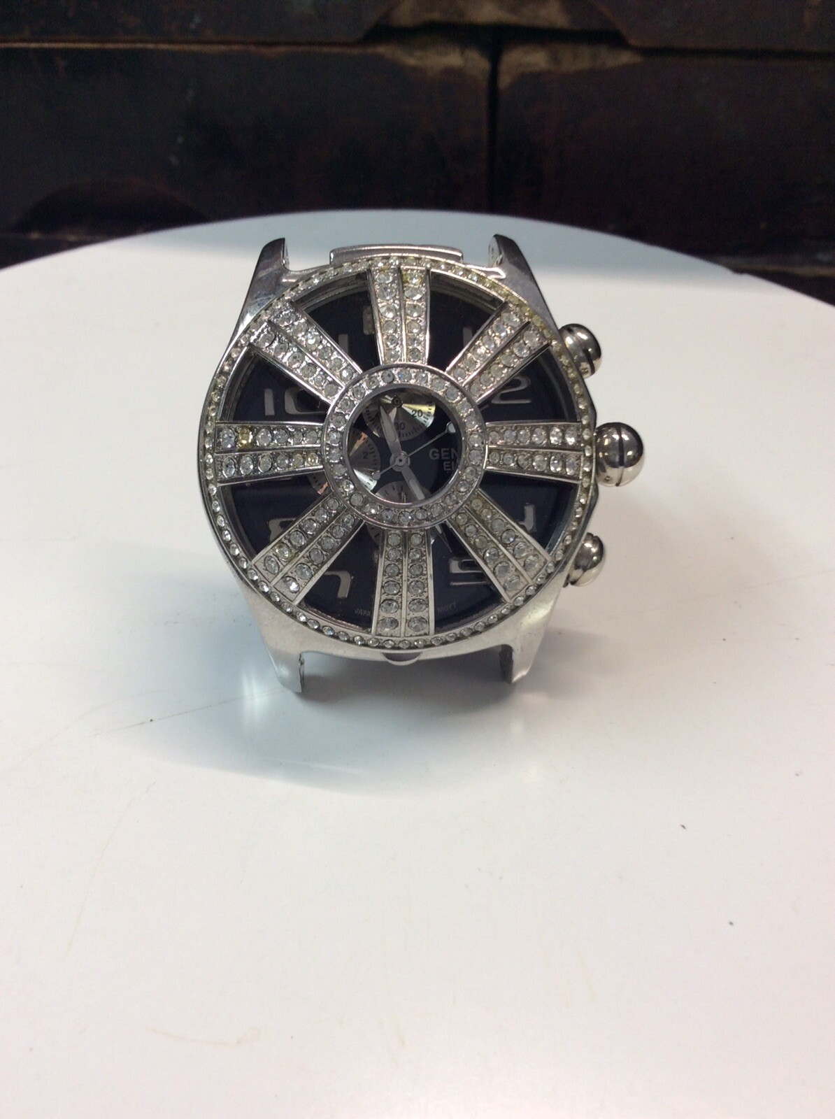 Geneva Watch Special Flip Glass Protector Blinged Out Dark Brown Band
