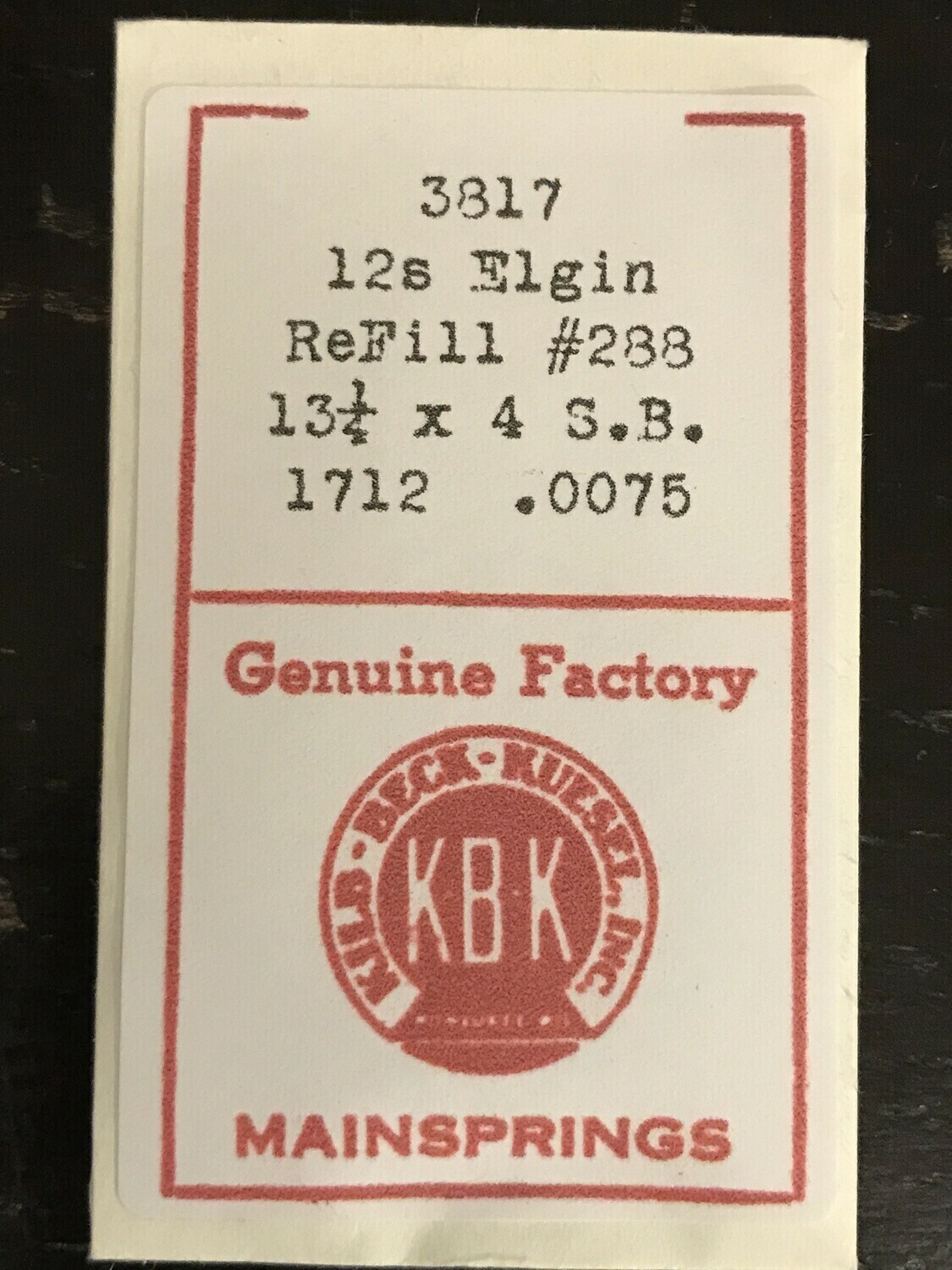 KBK Mainspring #3817 for Elgin 12s No. 1712 – Steel