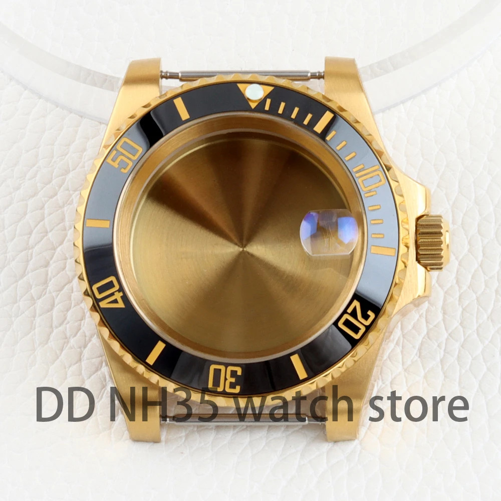 Gold Watch Case 40mm for Submariner Style NH34 NH35 NH36 movement Sapphire Glass