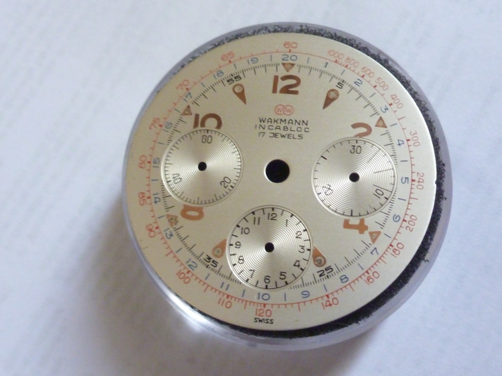 Vintage Wakmann Chronograph Dial Swiss Made Valjoux 72 Triple Register 31,5mm