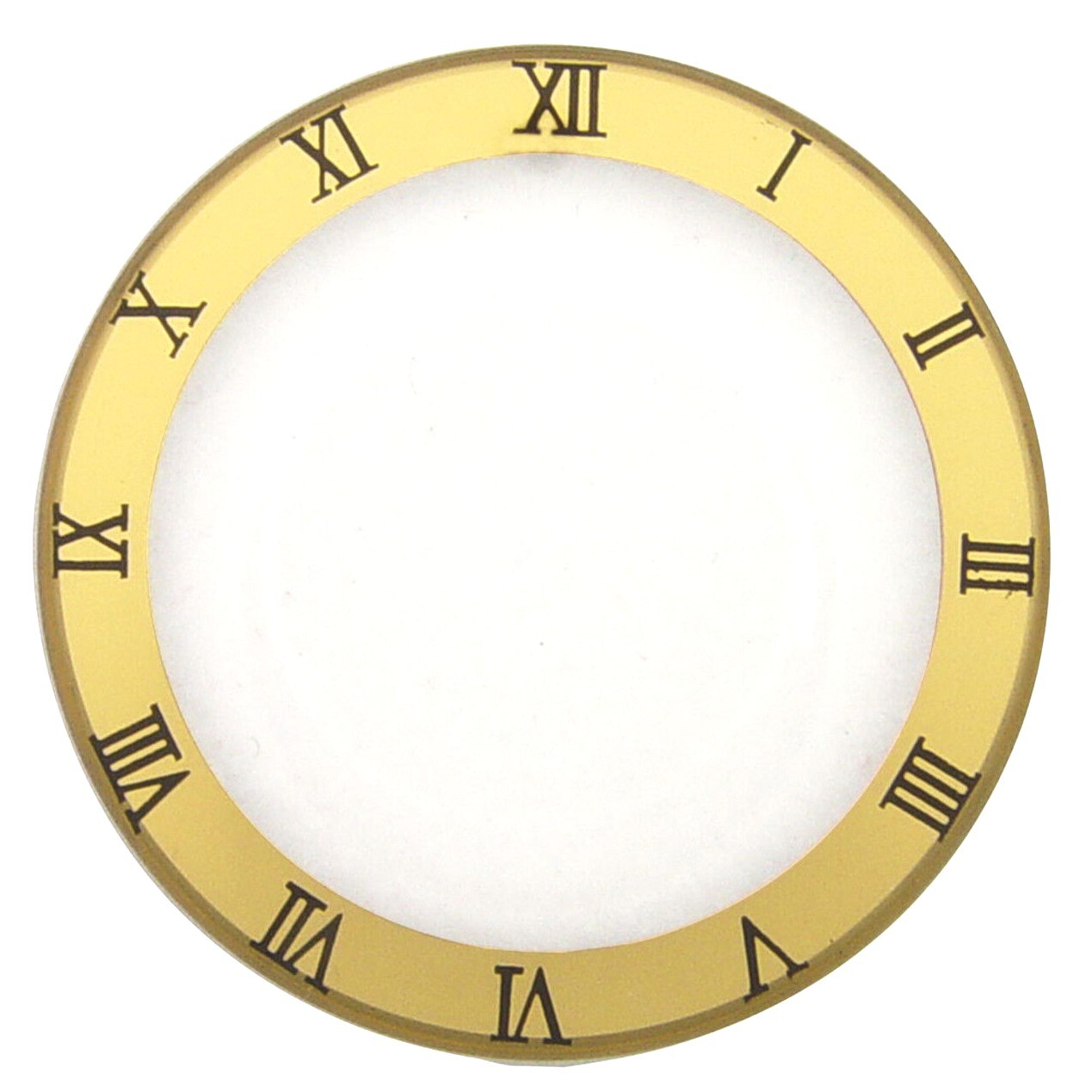 WATCH CRYSTAL FLAT GOLD BORDER WITHBLACK ROMAN NUMBERs OF SIZE 180MM to 330MM