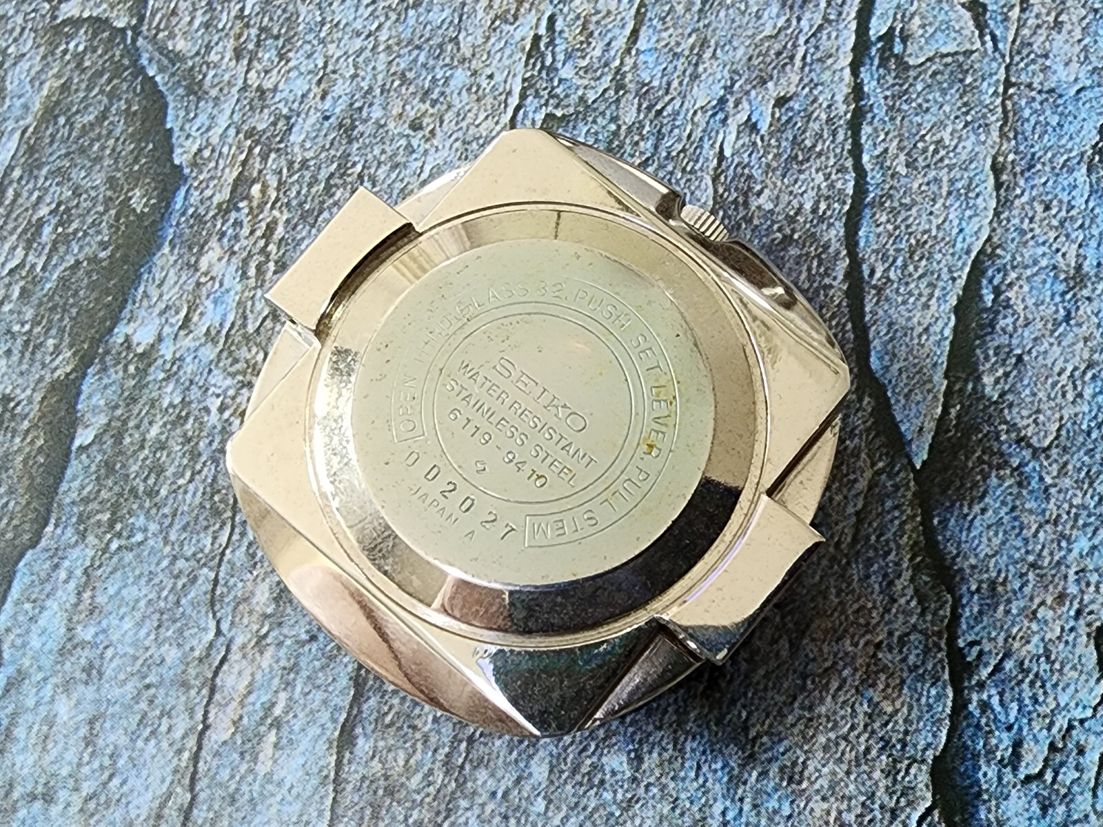 NOS GENUINE CASE VINTAGE SEIKO 6119-9410 COMPLETE CASE SS.