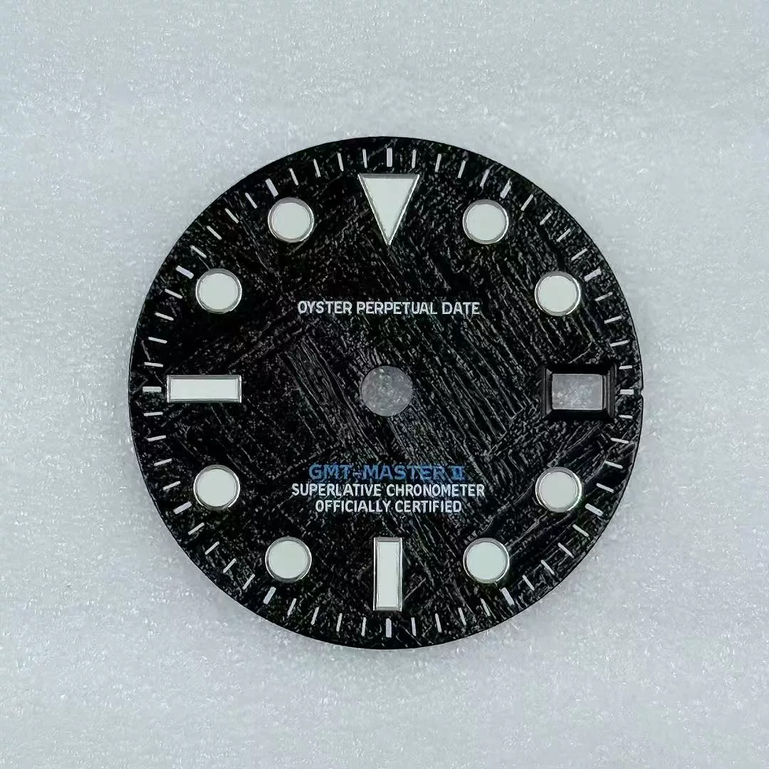 28.5mm GMT Meteorite pattern Watch Dial Green Luminous For NH34 Movement
