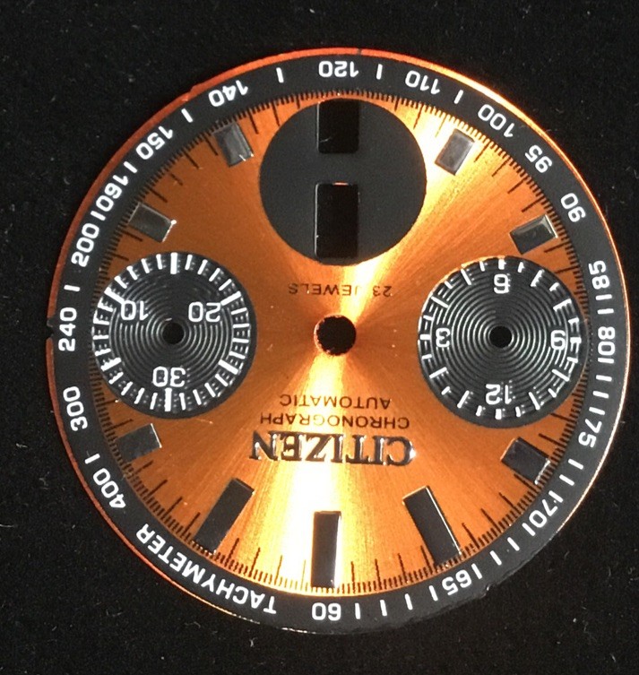 CITIZEN Bullhead 8110 Chrono Auto 23J 28mm Orange & Black Dial New For Parts
