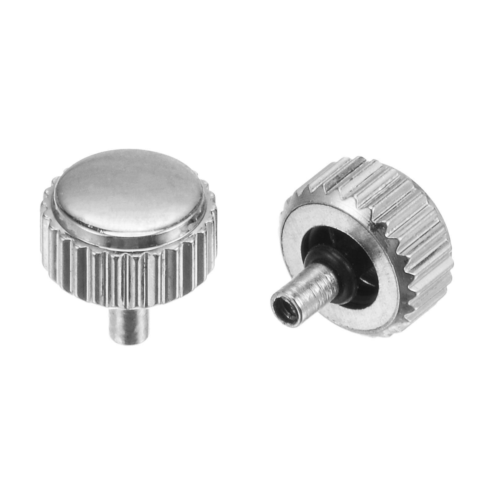 2Pcs 5.3x5mm Watch Crown SUS304 Flat Head Long Stem 2.5mm ID Silver Tone