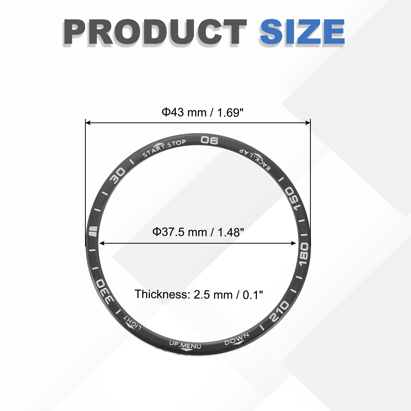 43mm Watch Bezel Stainless Steel Watch Bezel Ring Amoled Display Black/White