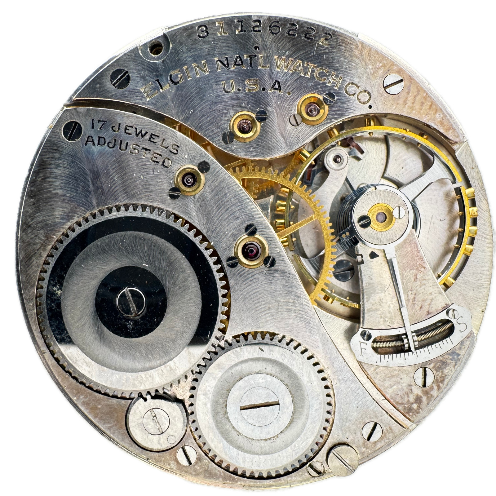 Antique 12s 1928 Elgin Art Deco Pinstripe Mechanical Pocket Watch Movement 479