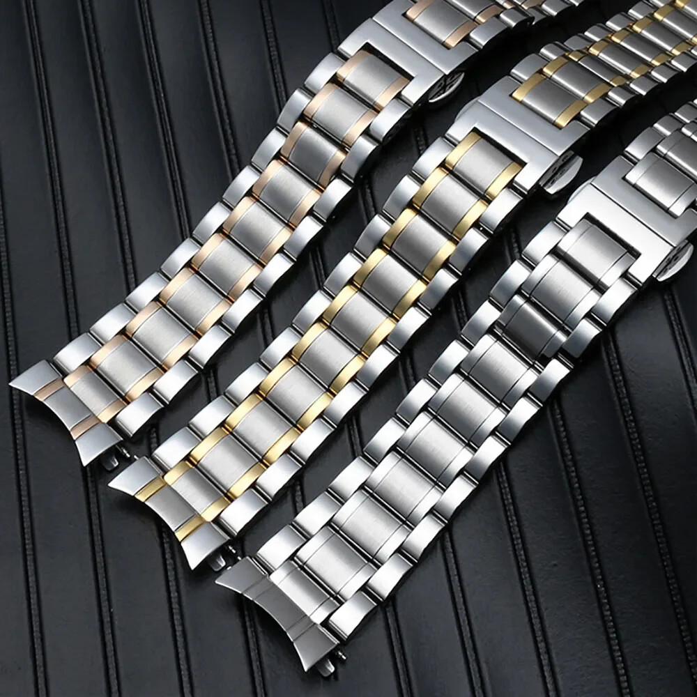 Hot New Curved End Strap Solid Stainless Steel Watch Bands for Butterfly Clasp
