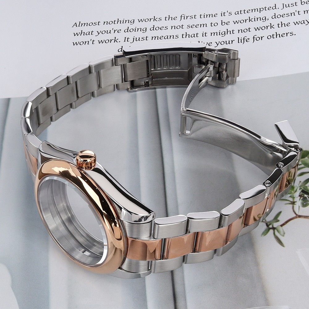 Oyster Watch Cases 36mm/39mm Two Tone Rose Gold Steel 10ATM For Seiko NH35 NH36