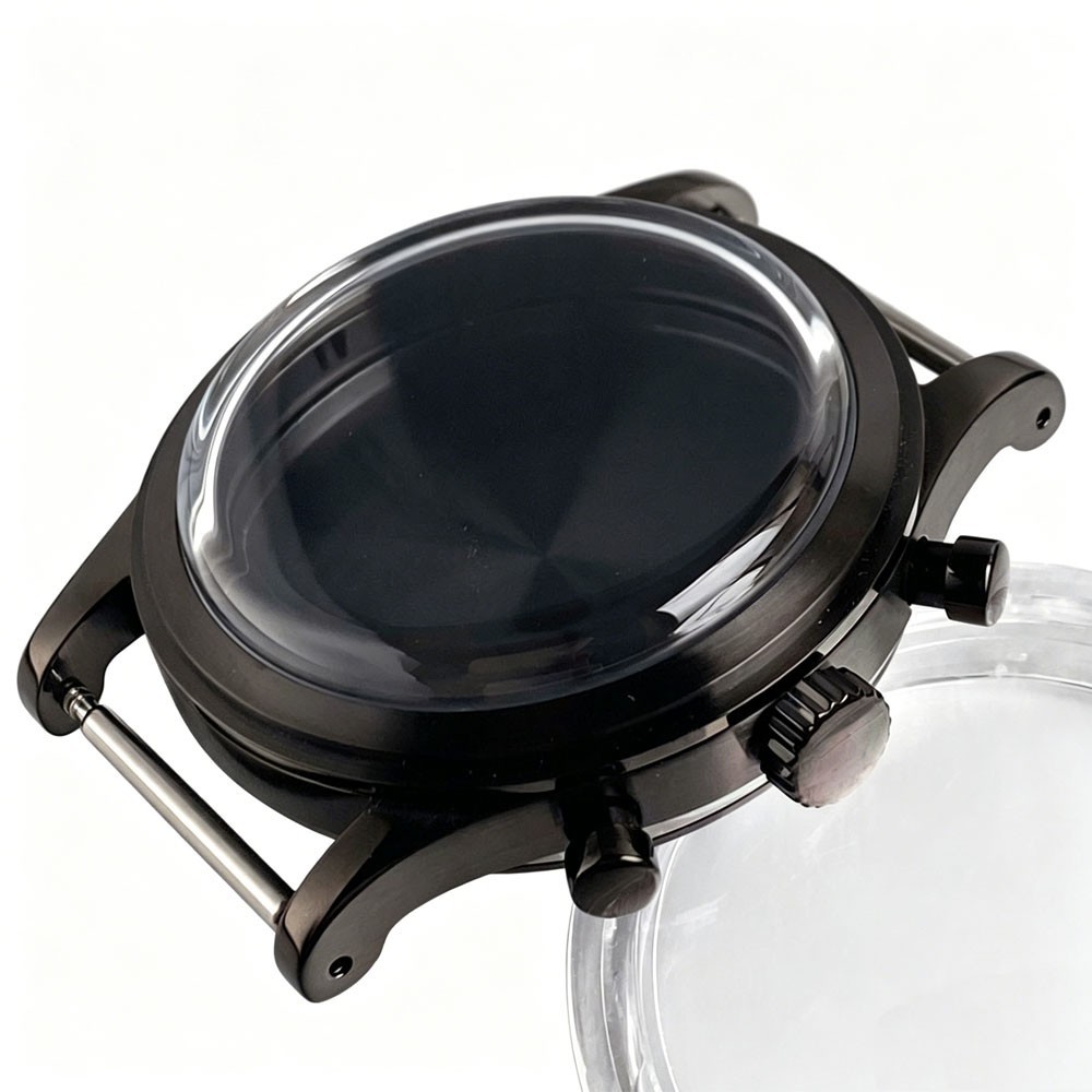 Retro 38mm Steel Watch Case For Miyota OS20 Movt Chronograph Quartz Black Silver
