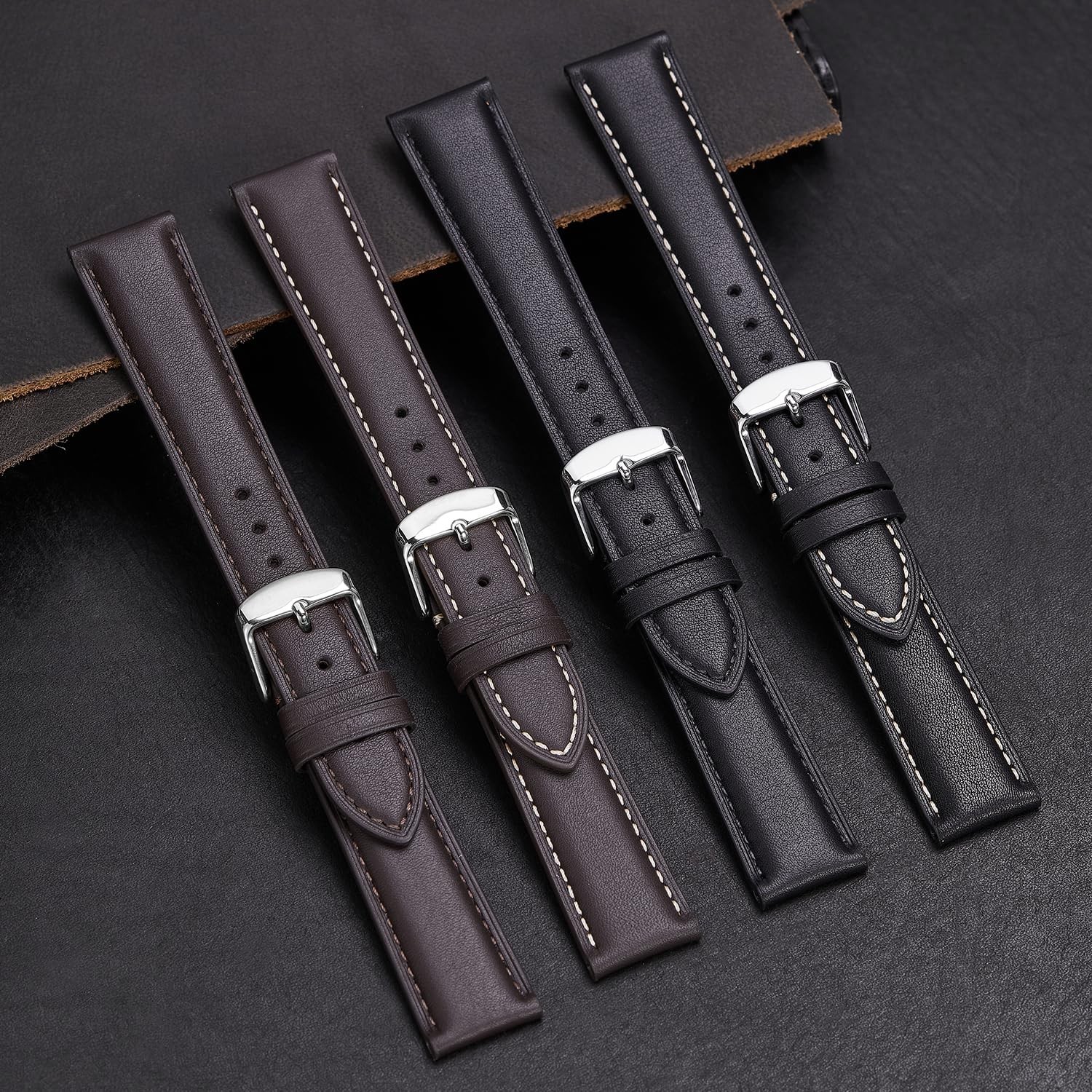 Leather Watch Band for Men and Women, Quick Release Watch Strap, Black Replac…