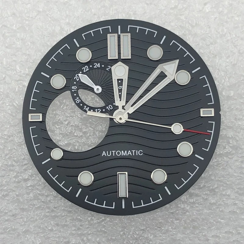 30.8mm Black/White/Blue Water Ripple Skeleton Dial and Hands for NH39 Movement