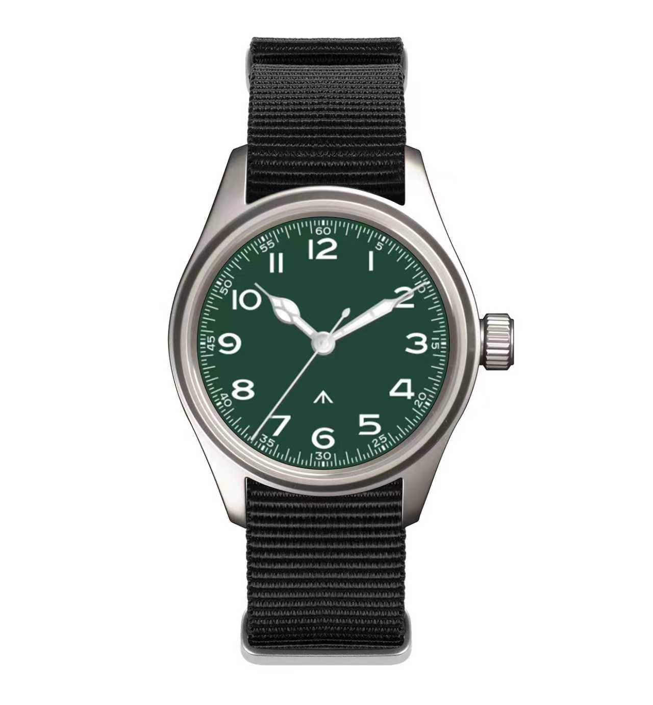36mm Pilot Titanium VH31 Quartz Watch Sapphire 28.5mm Dial Green Luminous 10BAR