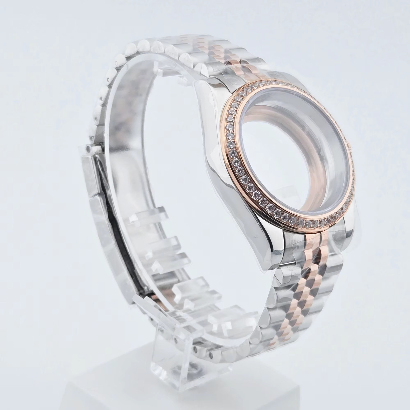 36Mm/40Mm Silver Watch Case Sapphire Glass Gemstone Bezel Fit NH35 NH36 NH34 ETA