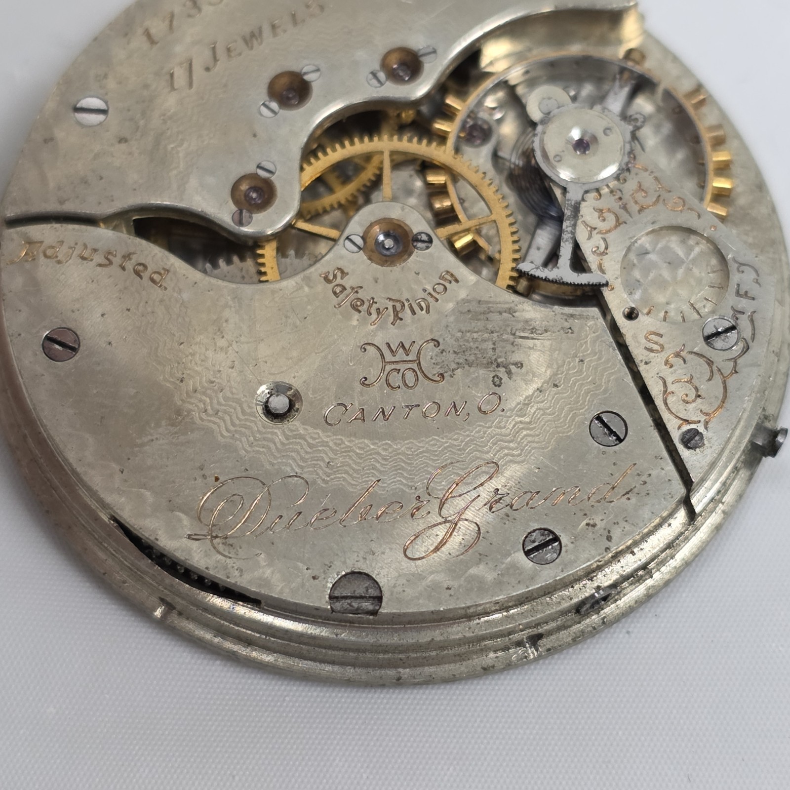 1902 HAMPDEN DUEBER GRAND 17j 12s MODEL 3 POCKET WATCH MOVEMENT GOOD BALANCE